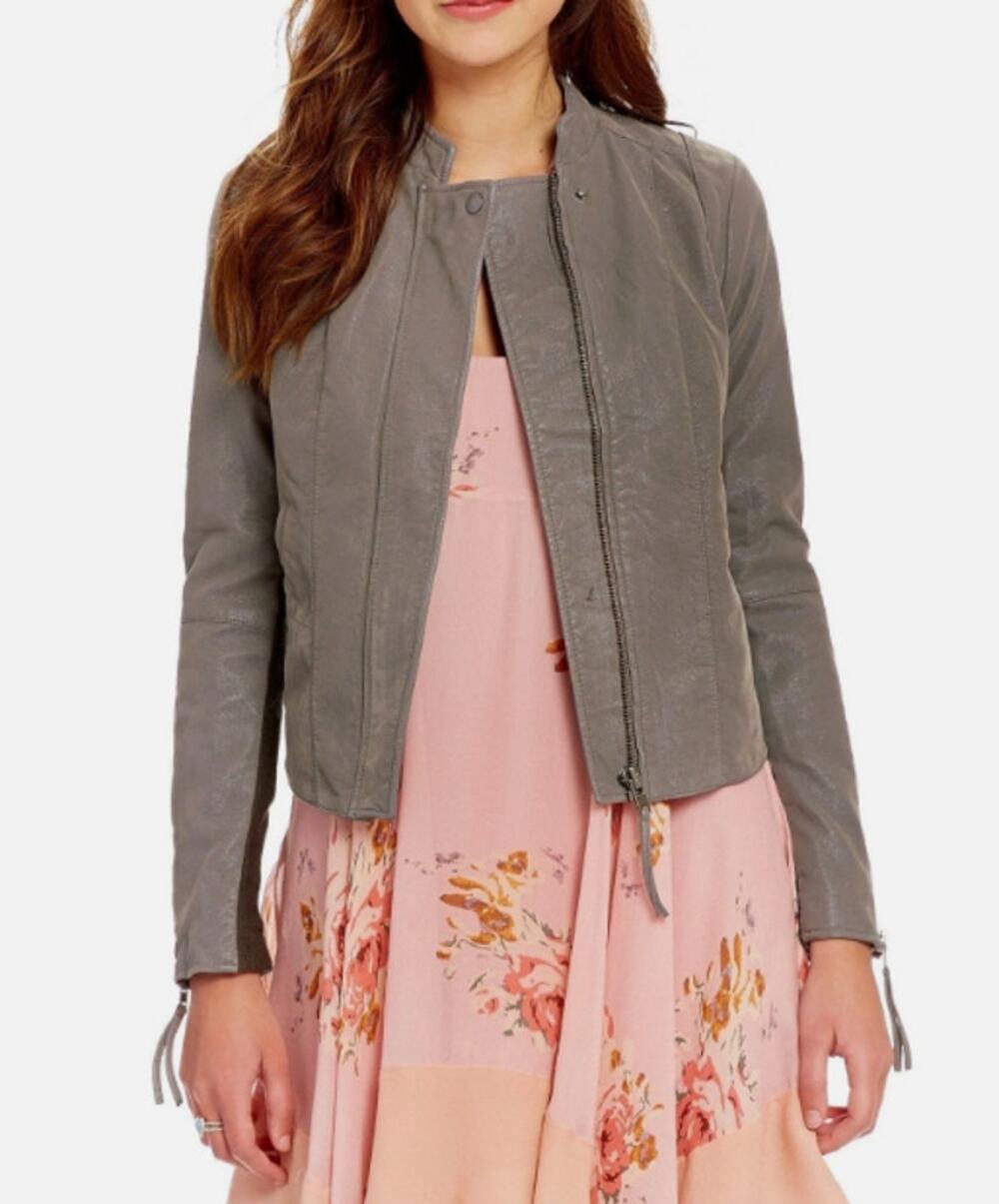 Free People Cool and Clean Moto Jacket Gray Vegan Suede Long Sleeve Women's 0